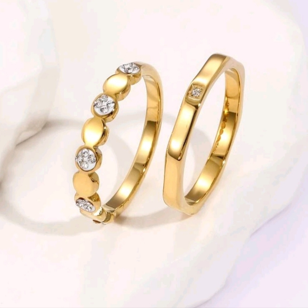 Gold Crystal Diamond Ring Set